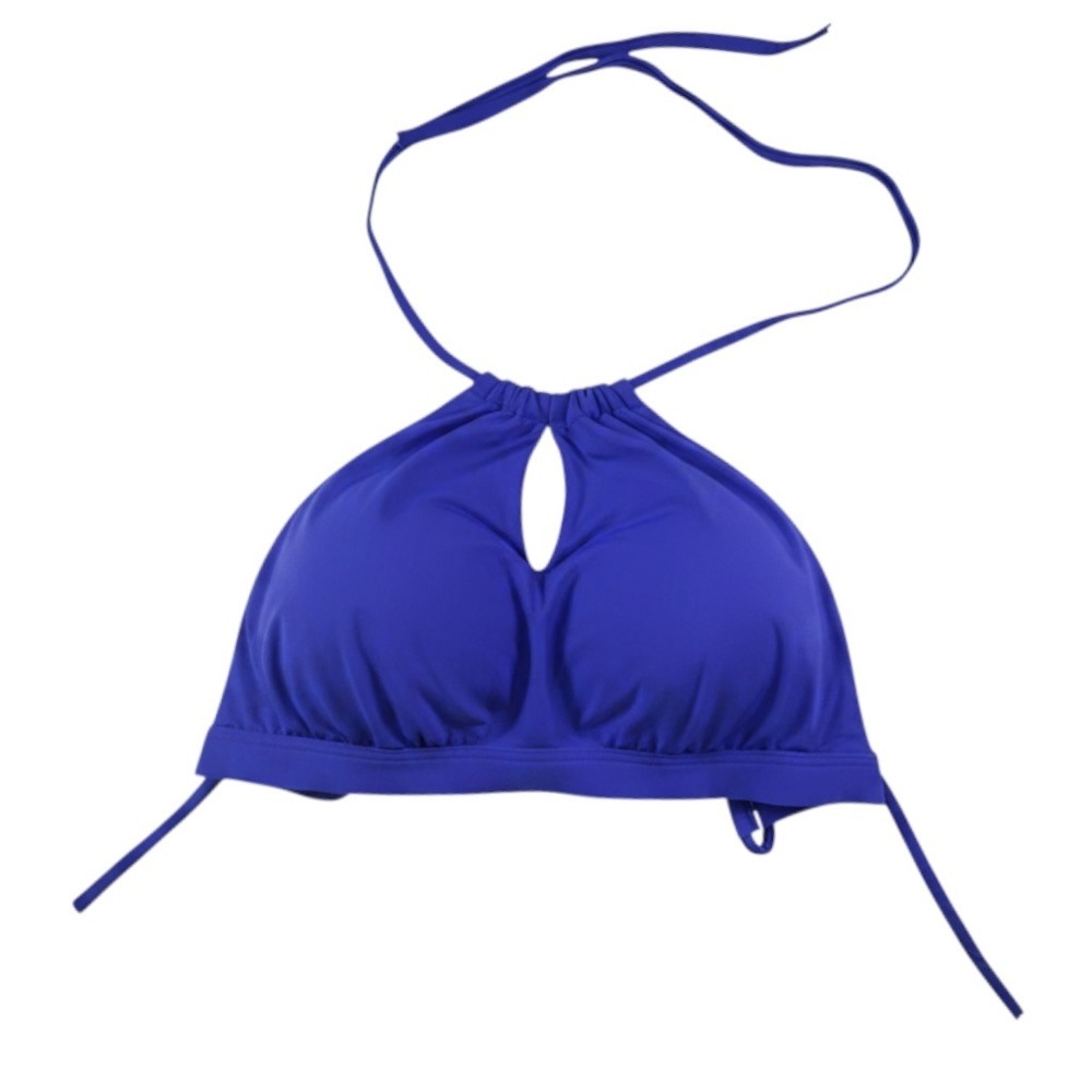 Athleta Bikini Top Womens XS Blue Excellent High Neck Keyhole Strappy Halter